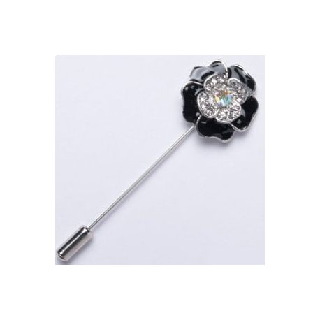 Alfiler metalico flor negra diamantes