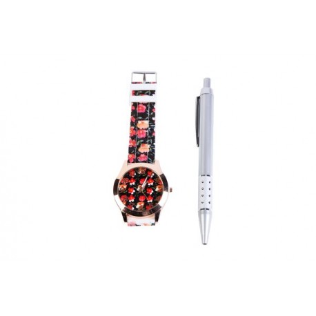 Reloj floral en caja de regalo + bolígrafo