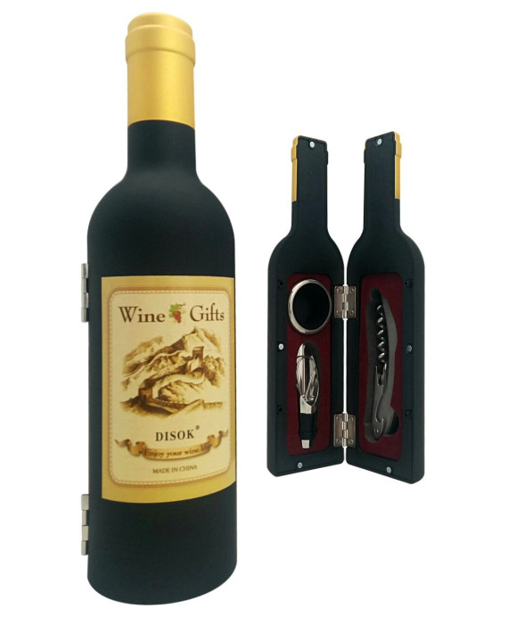 Set 3 piezas forma botella vino en caja regalo transparente