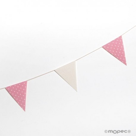 Guirnalda bandera tela marfil y rosa topos