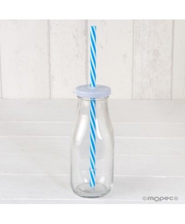 Botellita cristal tapa blanca caña azul
