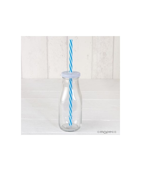 Botellita cristal tapa blanca caña azul