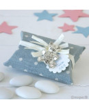 Broche osito strass estuche tela azul topos  peladillas chocolate