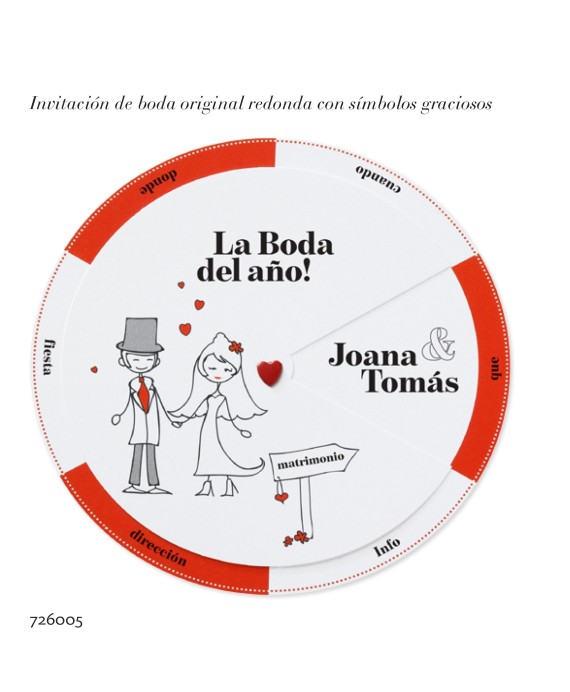 Invitación de boda redonda símbolos graciosos
