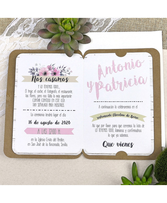Invitación de boda pasaporte corazón