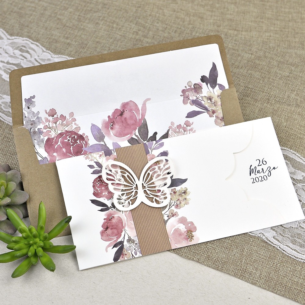 Invitación de boda mariposa flores - Detalles de Boda