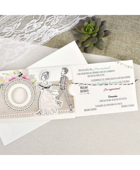 Invitacion de boda novios cuerda