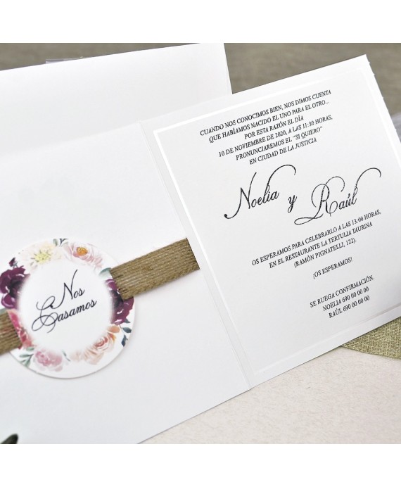 Invitacion de boda lazo flores