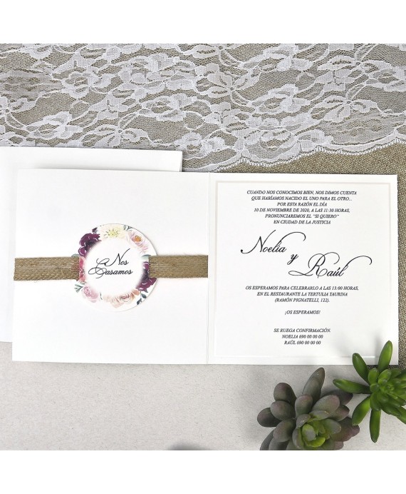 Invitacion de boda lazo flores
