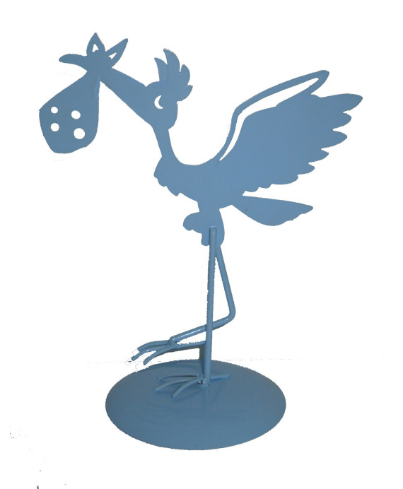 Figura pastel metálica cigüeña rosa - azul