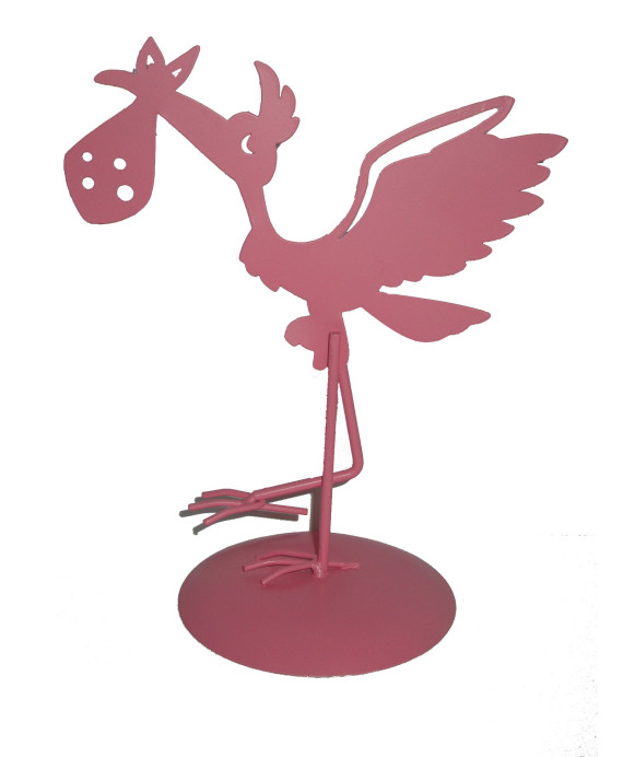 Figura pastel metálica cigüeña rosa - azul