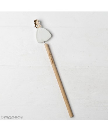 Lápiz Niña Comunión Vestido Largo Corona Flores