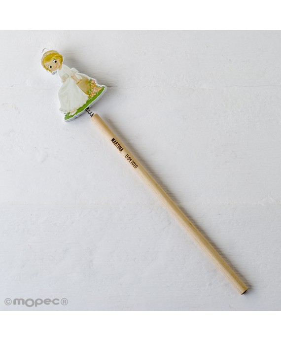 Lápiz Comunión Madera Niña Sentada