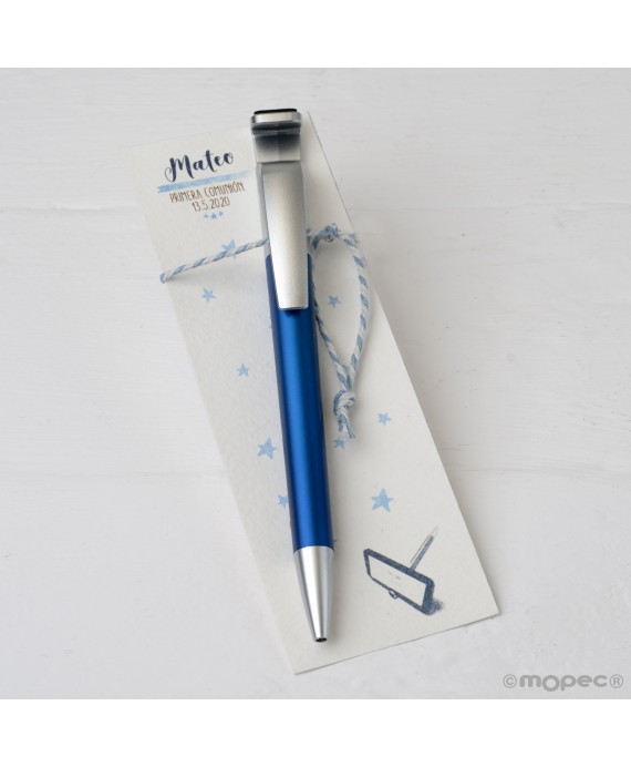 Boli azulón para móvil con borra huellas en punto de libro