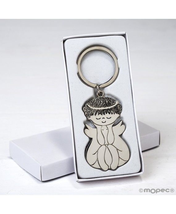 Llavero metálico Ángel sentado con caja regalo blanca