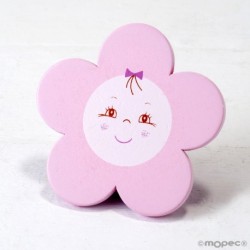 Imán madera flor color rosa, 8cm.,min.3