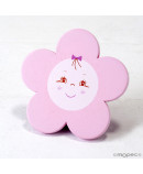 Imán madera flor color rosa, 8cm.,min.3
