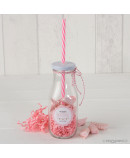 Botellita cristal caña rosa y viruta rosa 12 caramelos