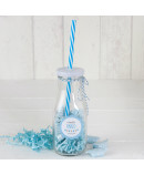Botellita cristal caña azul y viruta azul 12 caramelos
