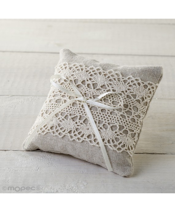Cojín/Alfiletero 10x10cm con Puntilla Marfil y Lazo