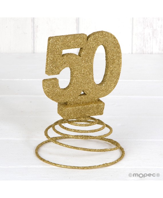 Decoración 50 Aniversario Purpurina Dorada con Muelle