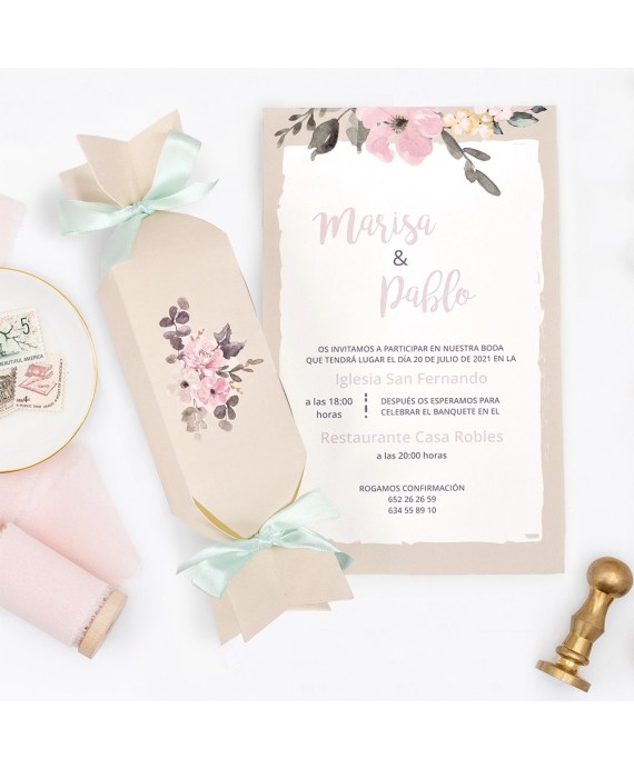 Invitacion de boda caramelo flores