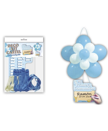 Deco kit flor + cartel comunión azul
