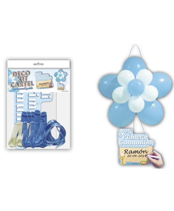 Deco kit flor + cartel comunión azul