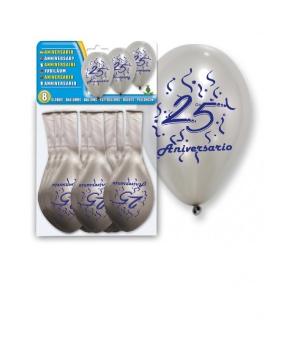 Set 8 globos plata 25 aniversario