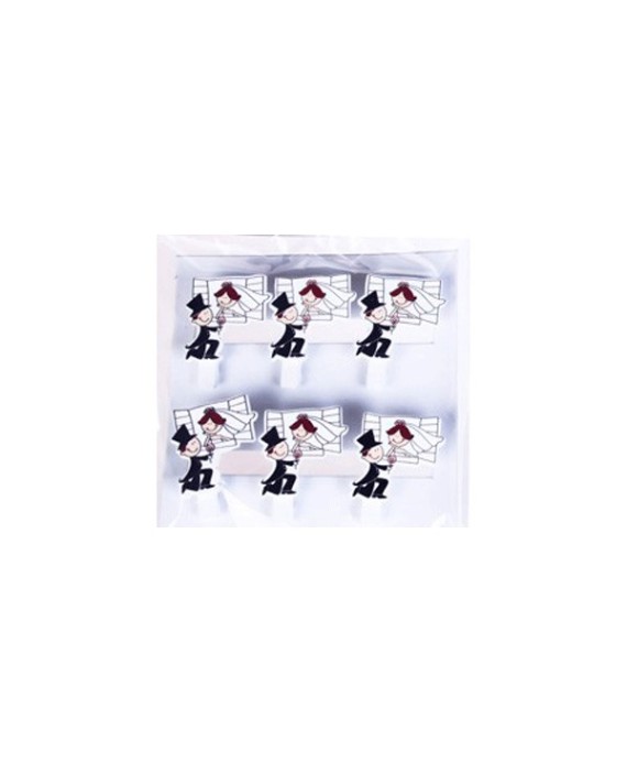 Pack con 6 pinzas decoración novios madera