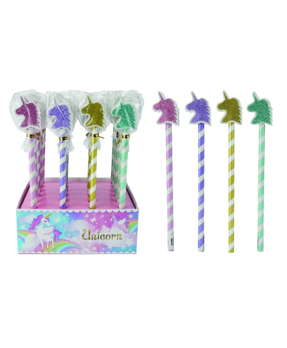 Lote 24 lápices + borrador purpurina unicornio