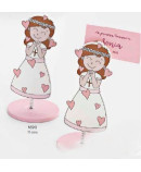 Sujeta-tarjetas niña comunión corazones madera
