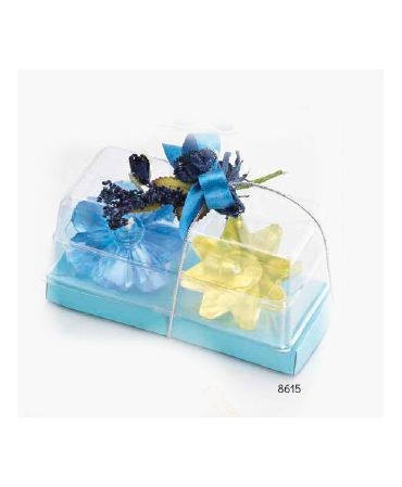 Set 2 Velas Gelatina Flotante Con Flor Pinza Azul