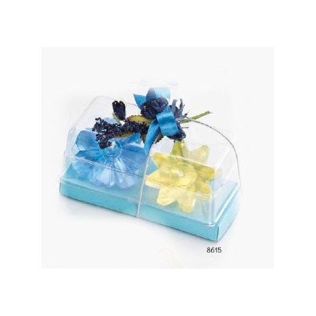 Set 2 velas gelatina flotante con flor pinza azul