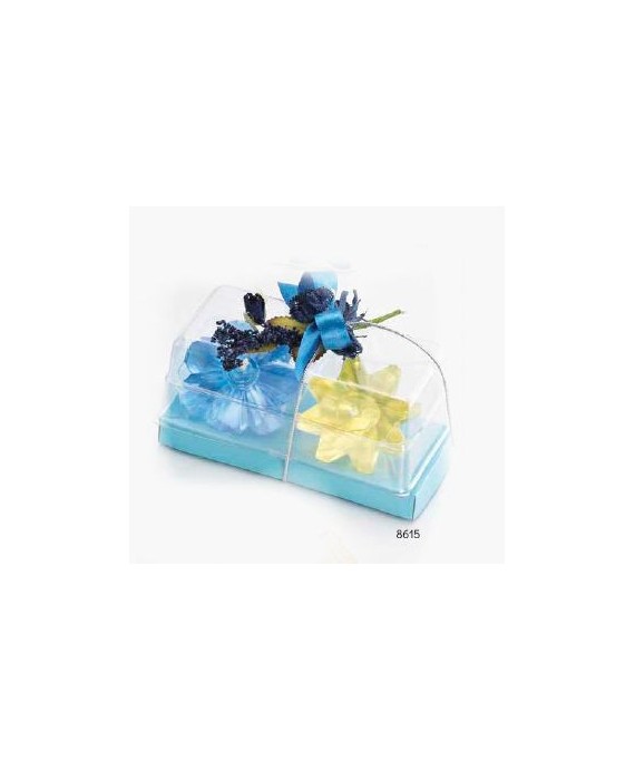 Set 2 Velas Gelatina Flotante Con Flor Pinza Azul