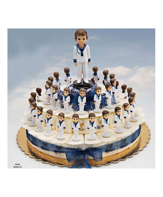 Tarta 23 cajitas niño comunión marinero ancla