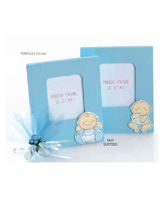 Portafotos celeste madera bebé