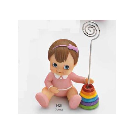 Sujeta-tarjetas bebé niña juguete rosa