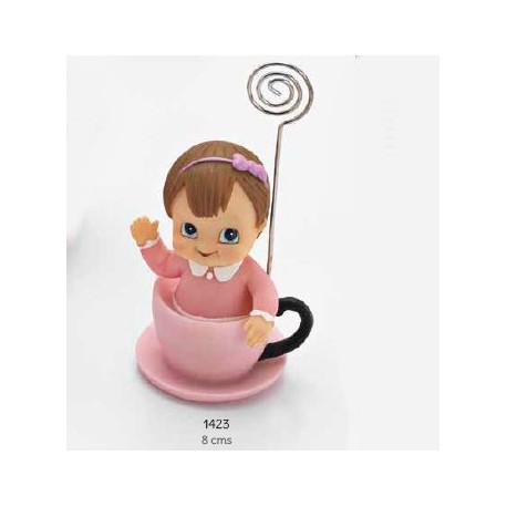 Sujeta-tarjetas bebé niña taza rosa