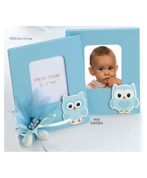 Portafotos celeste madera búhos