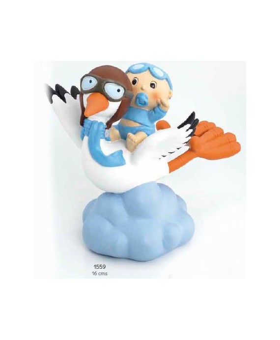 Cigüeña bebé gafitas celeste volando