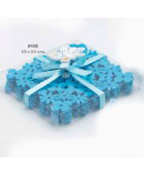 Set 4 posavasos flores con caja, lazo y pinza cigüeña celeste