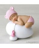 Figura niña bebé rosa durmiendo sobre huevo, 7,5x8cm.