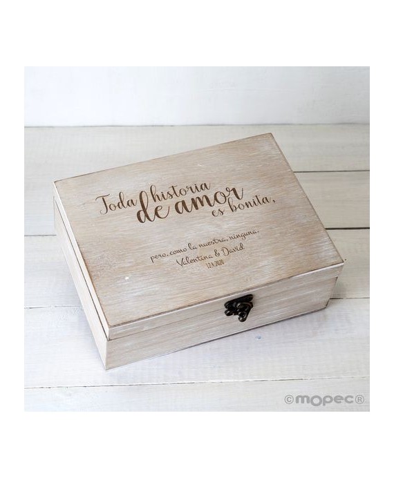 Cofre madera personalizado 23x17cm Toda historia de amor...