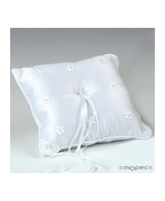 Cojín alianzas flores con perlitas blanco