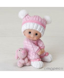 Figura pastel niña bebé sentada con peluche, 10cm.