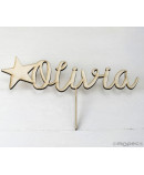 Cake topper madera personalizado nombres/estrella 15cm.aprox