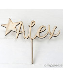 Cake topper madera personalizado nombres/estrella 15cm.aprox