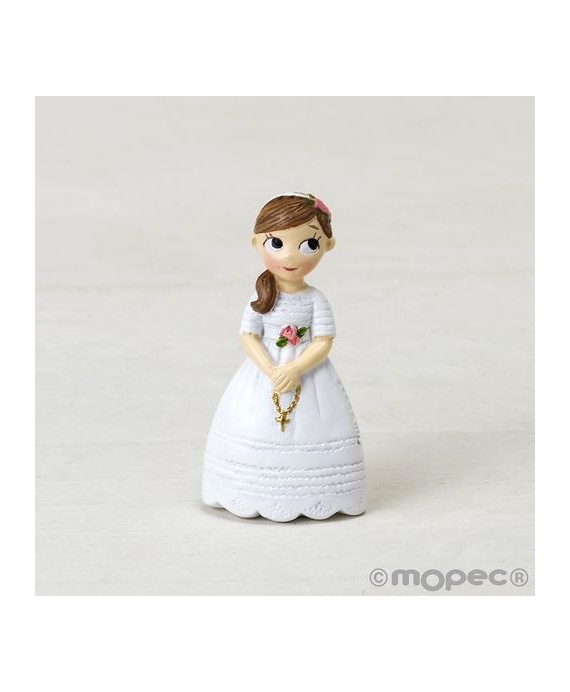 Imán resina Comunión niña con rosario,6cm.min.12