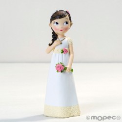Figura niña Comunión vestido romántico, 16,5cm.
